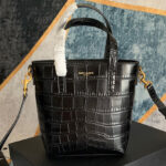 Saint Laurent Paris Mini Toy Shopping In Crocodile-Embossed Leather Black